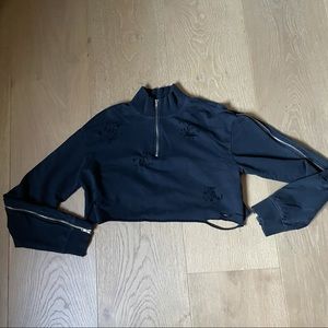 Black cropped distressed sweater